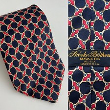 Brooks Brothers Makers USA Silk Neck Tie Luxury Navy Blue Red Geometric Knot Vtg