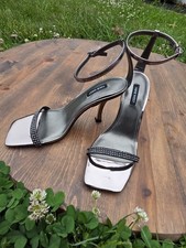 Nine West WNYESSA3 Black Rhinestone Ankle Strap Heels Sandals Size 9M Stileto