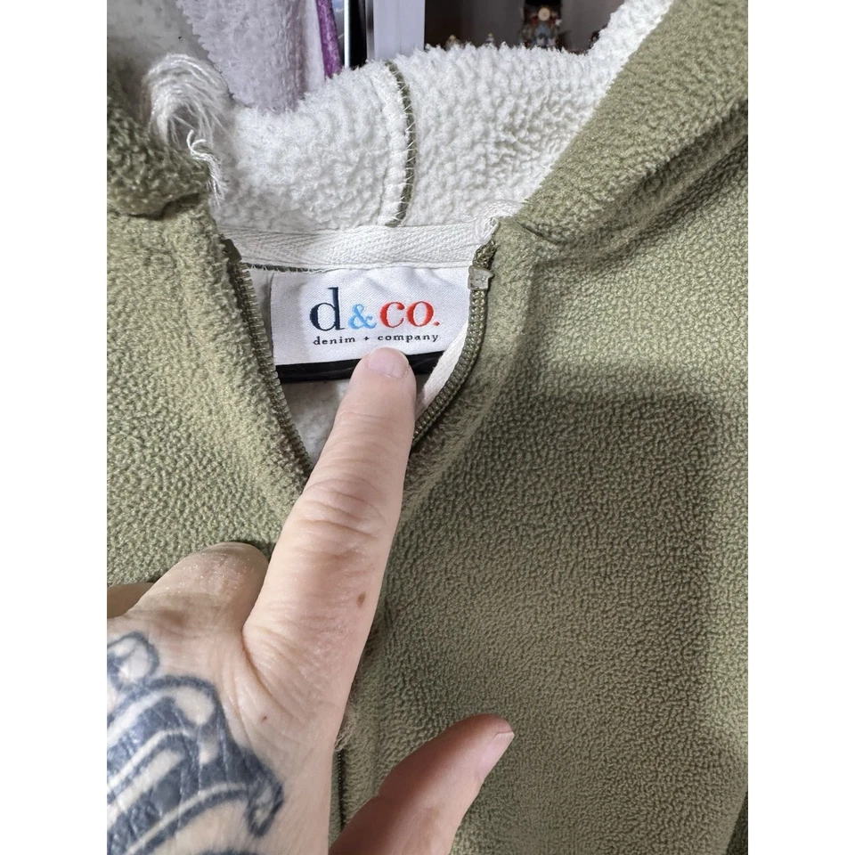 Chaqueta Denim & Company Cremallera Frontal Valla Sherpa Forrada Con Capucha Oliva Para Mujer L Foto 4 de 4