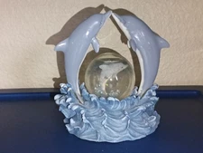 Vintage Dolphin Snowglobe Westland Dolphins Pair Ocean Nautical Wave Waves 4"