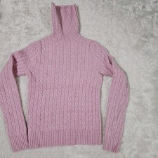 J.Crew Cable Knit Turtleneck Sweater Wool Cashmere Blend Teen Girls S Pink Flaw 