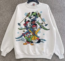 Vintage Disney Mickey Unlimited Minnie Goofy Donald Ski Skiing Sweatshirt XL USA
