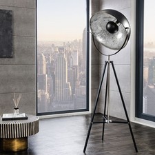 cagü Design Stehlampe SPOT Schwarz-Silber 168cm Edelstahl Aluminium Blattsilber