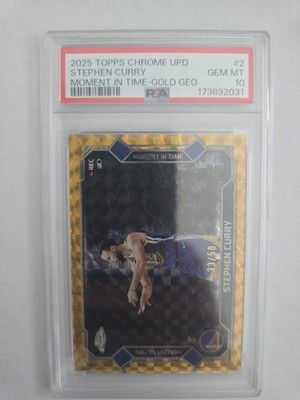 2025 Topps Chrome Stephen Curry Moment in Time Gold Geo 33/50 POP #3 RARE PSA 10