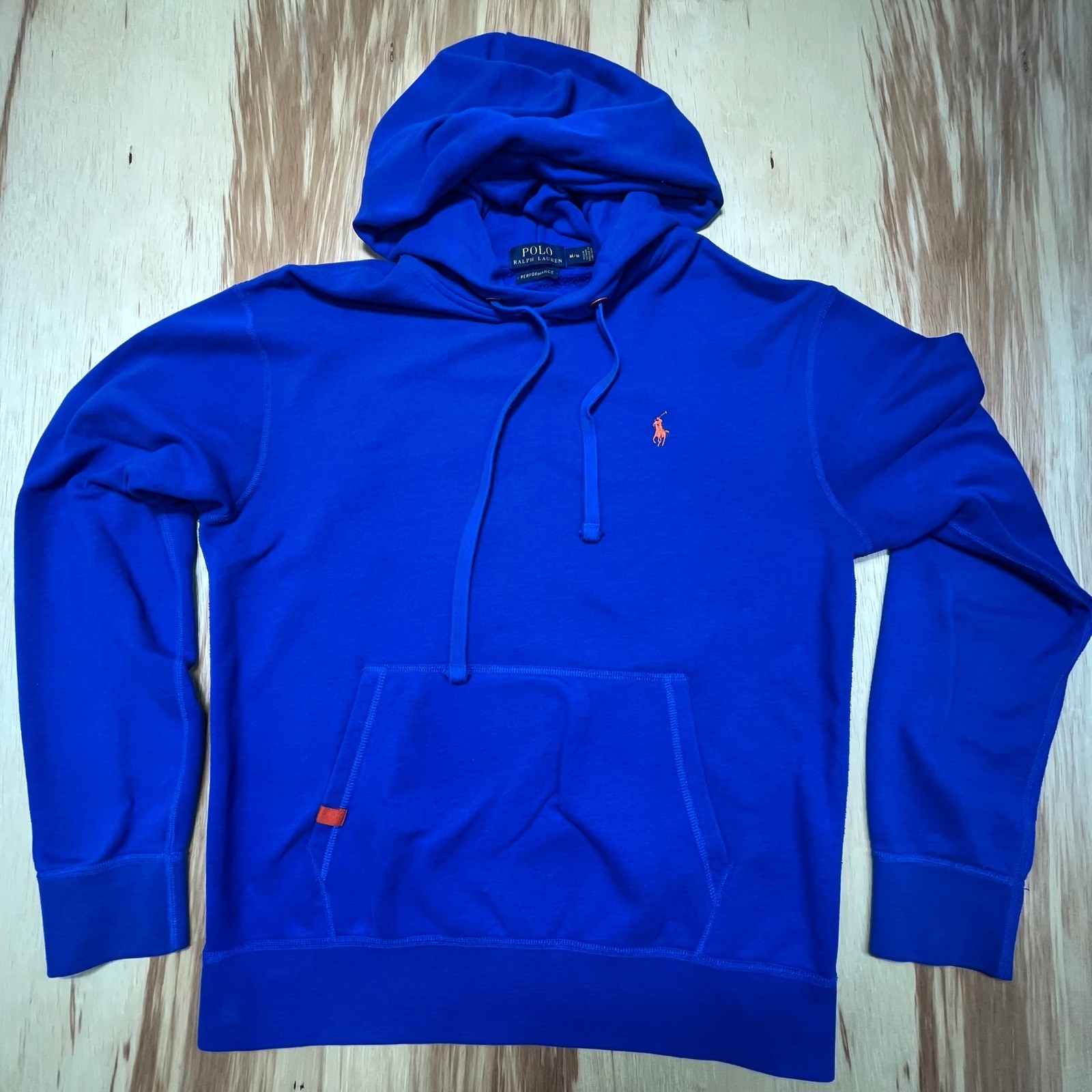 Polo Ralph Lauren Performance Hoodie Blu Arancione Pony Hoodie Uomo Medium