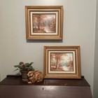 Vintage Original Oil Paintings Set of 2 Autumn Woodland Lake Signed & Framed
