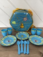 Miss Spiders Sunny Patch Friends Picnic Basket Case Toy Plates Cups Lunch Vtg