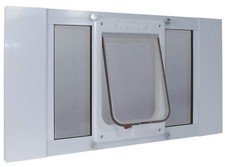 Chubby Kat Pet Door 7.5 X 10.5 Aluminum For Windows 4 Way Locking White Finish