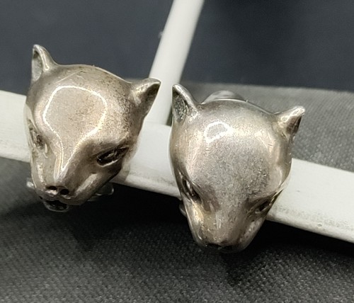 Sterling Silver Leopard/Jaguar Vintage Clip Earrings - Picture 4 of 12