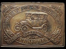 IK19147 VINTAGE 1970s BERGAMOT HENRY FORD DETROIT AUTOMOBILES BELT BUCKLE