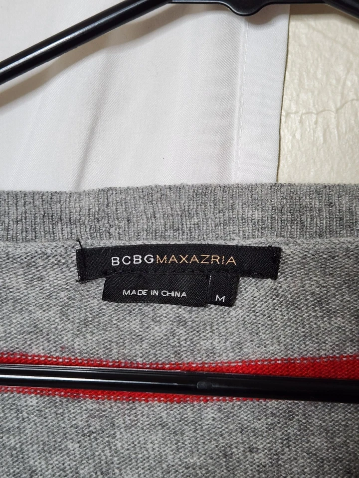 Suéter BCBG Maxazria Mujer M Cuello en V Mezcla de Lana de Angora Pullover Rayas Gris Foto 4 de 4