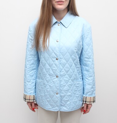 Women's BURBERRY Quilted Jacket Coat Blazer Nova Check Lined Blue