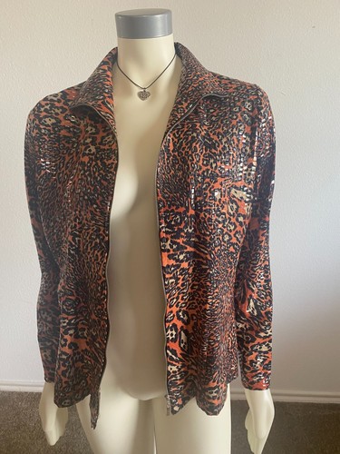 MISOOK Exclusively Animal Print Clear Paillettes Sequins Sz M Full Zipper Jacket - Picture 3 of 7