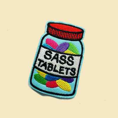 Iron-On Sass Tablets Patch/Confident Attitude/Cheeky Style/Playful Design