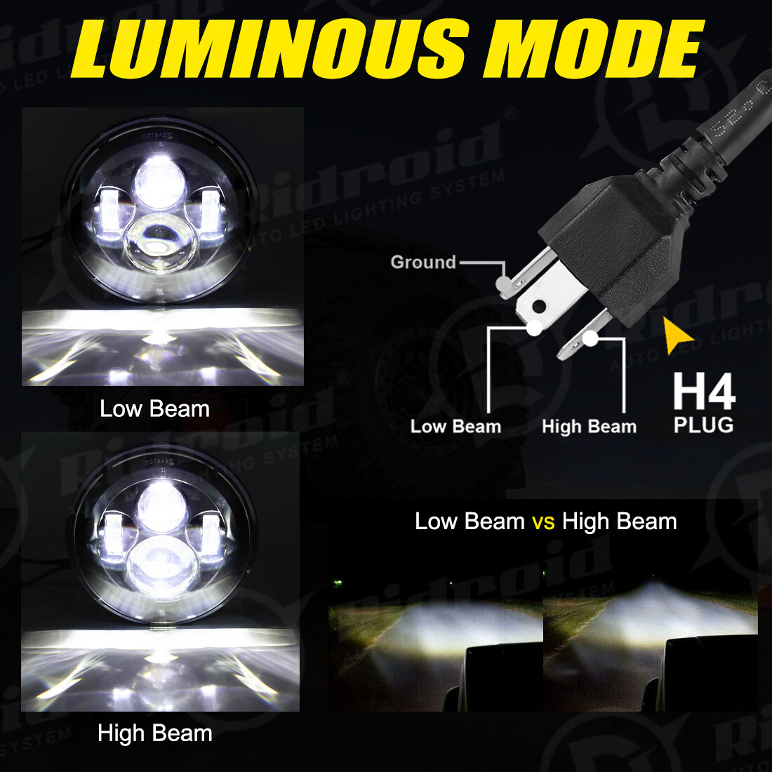 7" Inch LED Headlight Projector High/Low Chrome For Harley-Davidson Street Glide