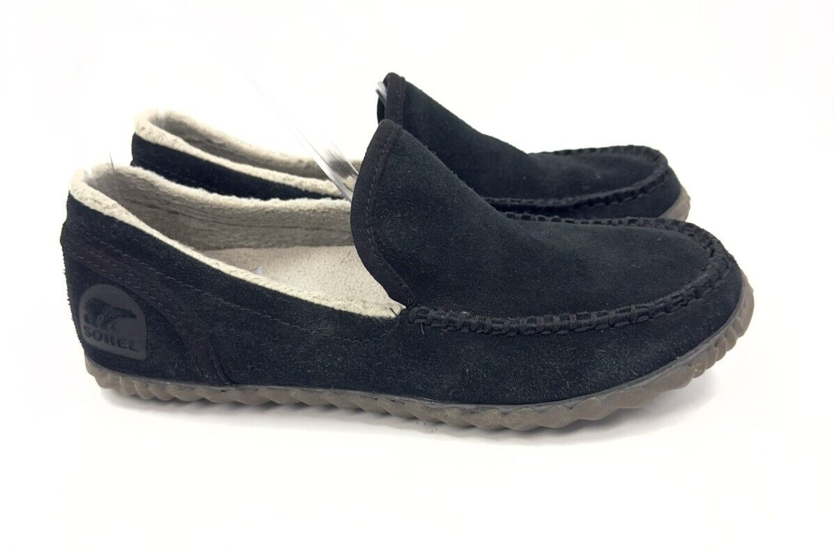 SAOLA Sorel Dude Moc ciabatte uomo 7 donna 8 5 nere scamosciate foderate in pelliccia sintetica suola in gomma