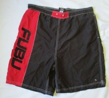 FUBU BLACK AND RED SWIM TRUNKS / BOARD SHORTS - SIZE MEDIUM