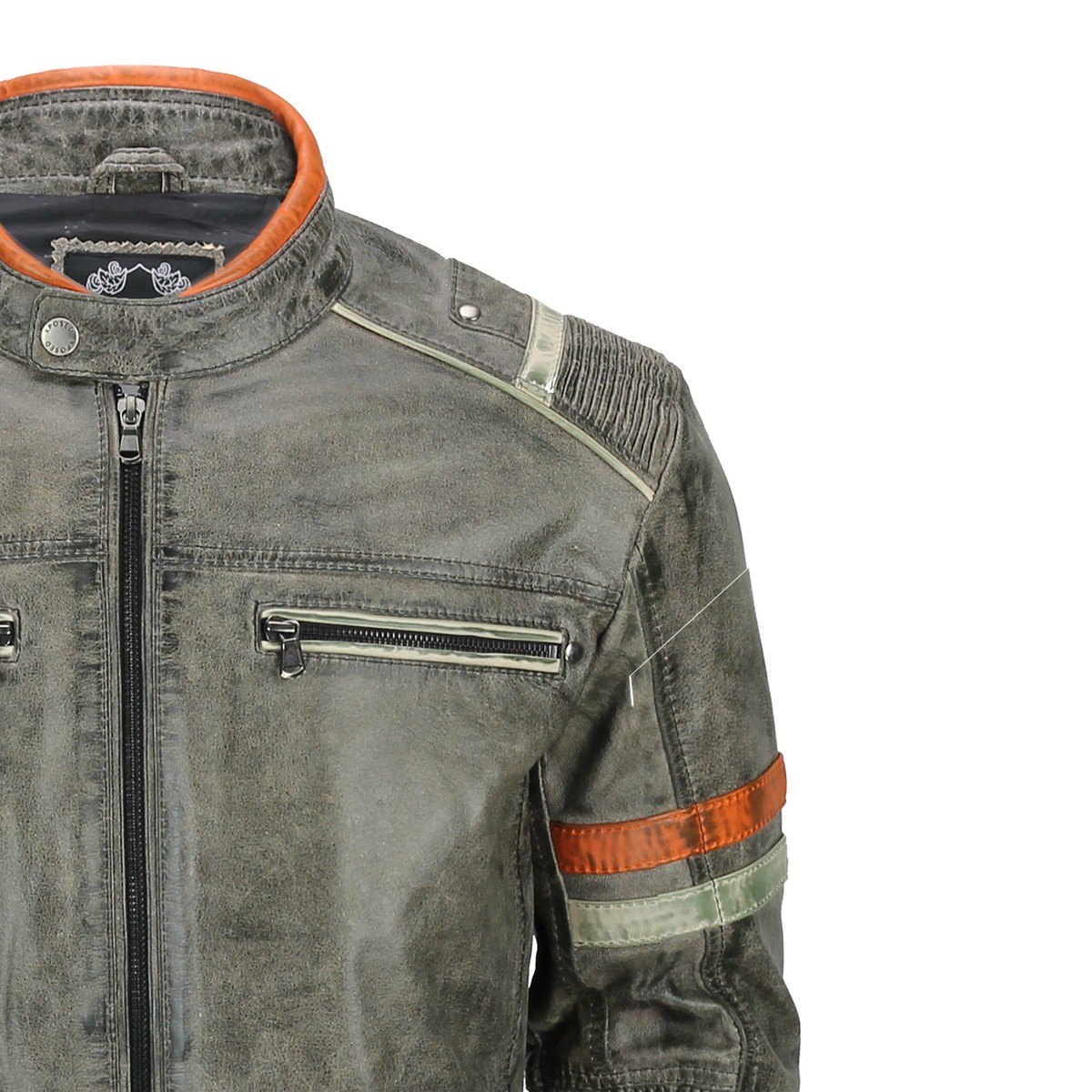 Men's Real Leather Biker Jacket Vintage Grey Distressed Retro