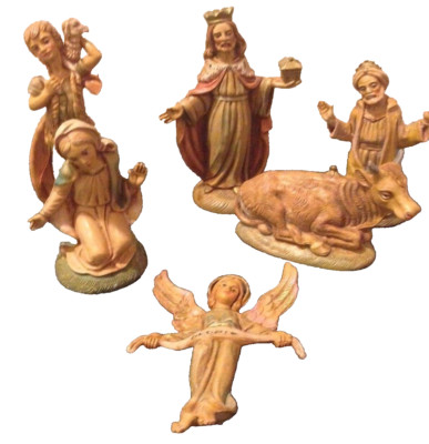 Christmas Nativity Scene Vintage Creche Italy 6 Piece Lot Painted Scale Stamped