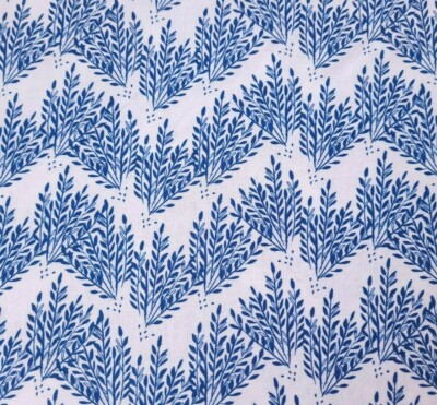 Pepino BTY Ana Sanfilippo P&B Textiles Blue Leaf Branch Floral Print on White