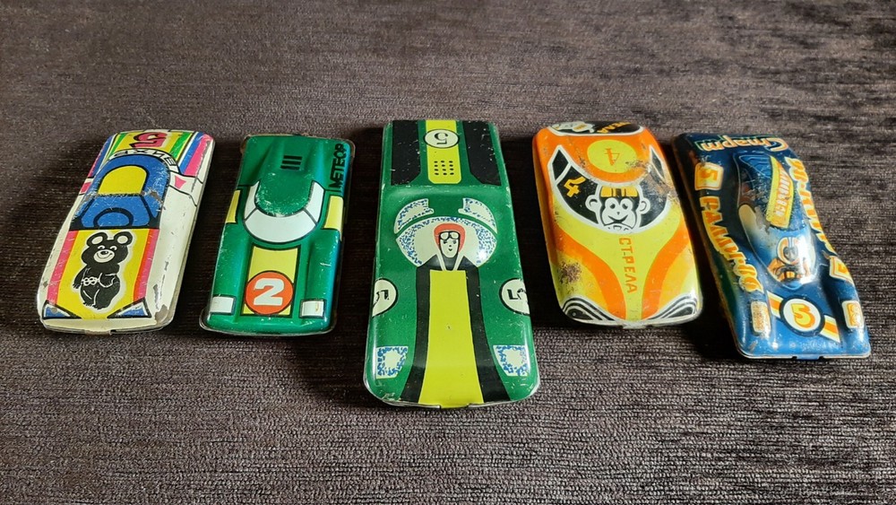 Vintage Tin Old Soviet Racing Cars USSR Metal Toys for Children 1970-80s