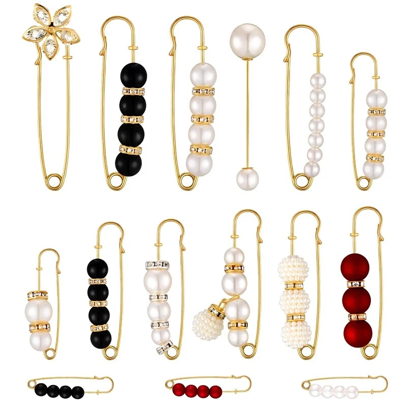 15Pcs Sweater Clips Heavy Duty Safety Pins Faux White Brooch Pin Dress CliE7