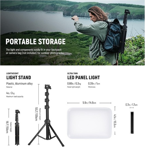 Basic LED Video Light Panel Lighting Kit, 2 Pack Bi Color Dimmable Portable Stud - Picture 4 of 8