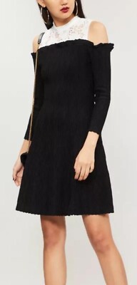 The Kooples Kleid Strickkleid mit Spitze, schwarz weiß, Größe 1 Small. uvp 250 .