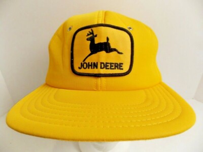 Vintage John Deere Rare Yellow Snap-back Victory Caps Trucker Hat Cap Canada EUC