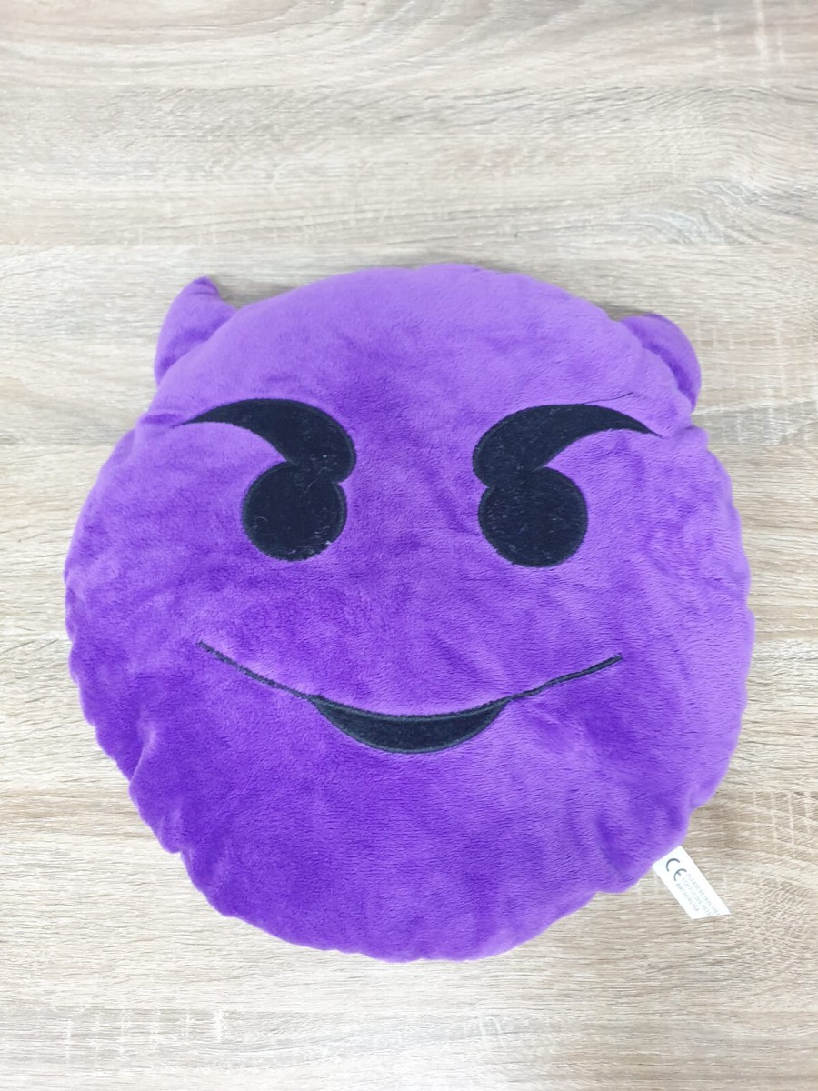 Plush Emoji Smiley Purple Devil Face Pillow – Soft Cushion Stuffed Plush  Toy