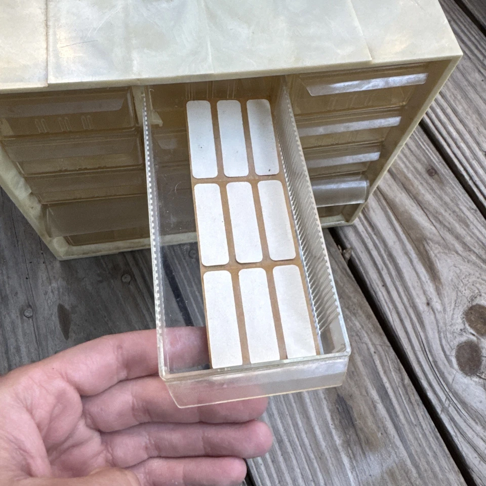 Gabinetes Akro-Mils vintage EE. UU. mármol remolino plástico 10 cajones organizador almacenamiento Foto 4 de 4