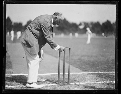 Photo:Cricket 1920s Man Setting Stumps On Pitch Outdoor Match