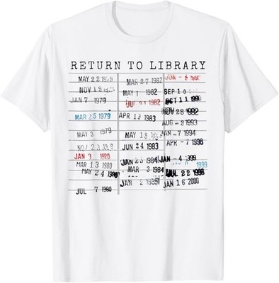 Library Card Due Date Stamp Book Lover Reading Vintage Read T-Shirt unisex Tee