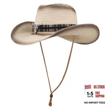 Western Straw Cowboy Cowgirl Hat for Men Women Wide Brim One Size Brown-white