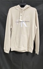 Calvin Klein Jeans Men's Beige Logo Pullover Graphic Hoodie Size M NWT