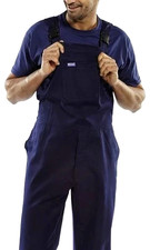 CLICK Workwear Bib & Brace Button Fastenings Dungarees 100% Cotton Navy Size 38