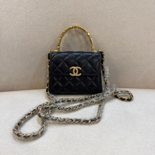 Chanel Coco Enamel Top Handle Flap Bag Quilted Lambskin Mini