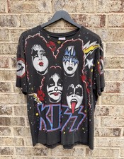 Vintage 1992 KISS AOP Band T-Shirt Black XL