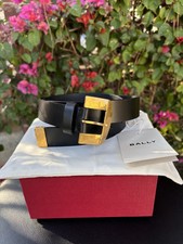 NWT 430 BALLY Vibrato Abuelo Women  s Leather Belt Gold Buckle Black Sz 85 34
