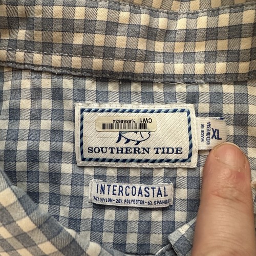 Southern Tide Intercoastal Men’s XL Blue Check Short Sleeve Performance Shirt - Picture 2 of 6