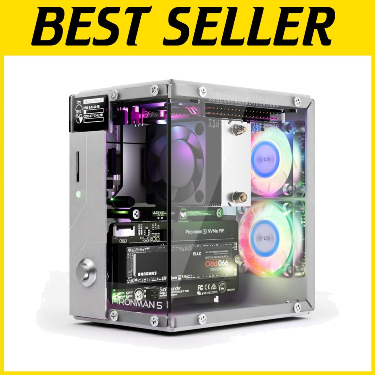 Pironman Black Mini PC Case for Raspberry Pi 5 with Stylish RGB