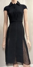 Vintage PRADA Archival Black Wool Silk Sheer Panel Dress IT 38 Fits US 00/0
