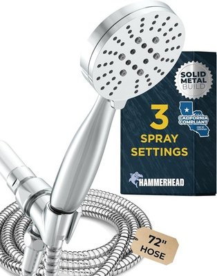 #ad HammerHead Showers® ALL METAL 3 Spray Handheld Shower Head with Long Hose a $173.93