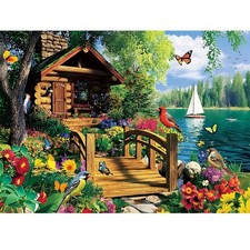 300 Piece Puzzles for Adults,Lake Cabin Jigsaw Puzzle for Adults Kids Elderly