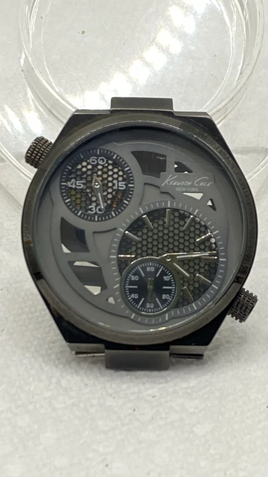 Kenneth Cole NY KC1777 DOBLE TIEMPO Pantalla Esfera Gris Funciona Muy bien. SOLO BANDA DE NECESIDAD Foto 2 de 4