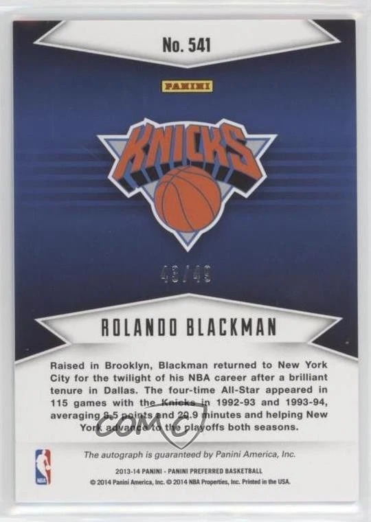 2013-14 Panini Preferred Panini Signatures Blue /49 Rolando Blackman #541 Auto - Image 2 of 2