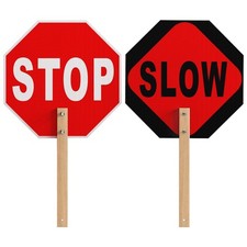 Stop Slow Sign, Double Sided Street Slow Warning Reflective Signs, 13x13 inch...