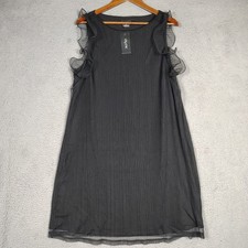 City Chic Dress Women's Medium Black Lined Mesh Ruffle Sleeveless Shift NWT