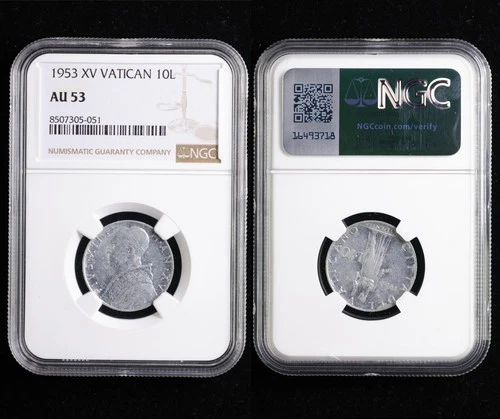 1953 XV VATICAN 10L NGC AU 53