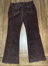 VINTAGE 12 14 Brown Velvet Wide Leg Flare Utility Pants Double Button 70s 80s 90